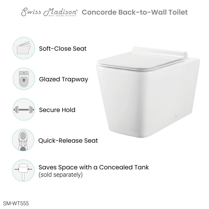 Swiss Madison Concorde GPF Elongated Floor Mounted Back To Wall Toilets